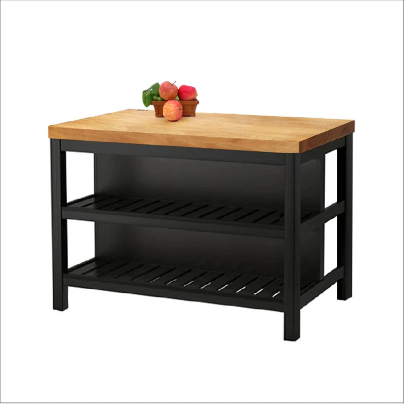 Kitchen Cooking Desk Middle Island Table Integrated Household Open Removable Side Cabinet Shelf Solid Wood Tea Bar