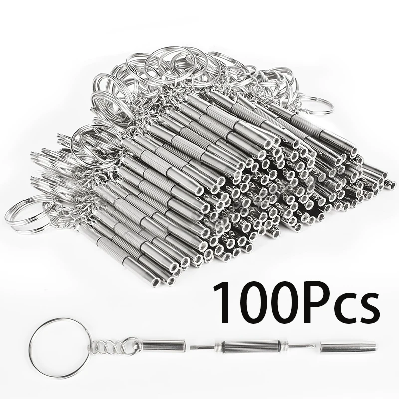 100Pcs Eyeglass Screwdriver Keychain Mini 3 in1 Flat Phillips Hex Portable Glasses Screw Driver Tool for Eyeglasses