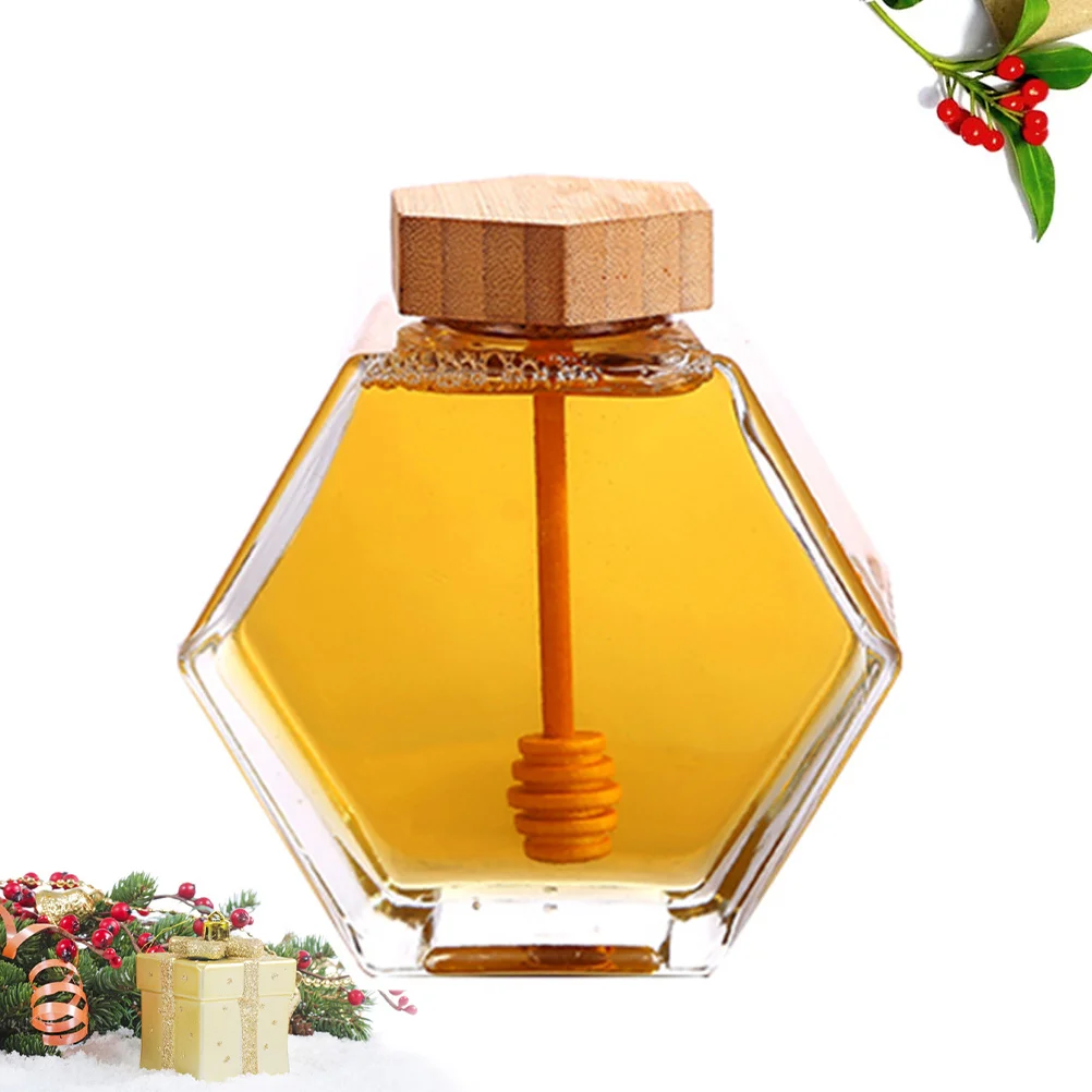 

380Ml Glass Transparent Dipper Kitchen Storage Clear Bee Honey Pot Bee Honey Pot Jar Dipper Set