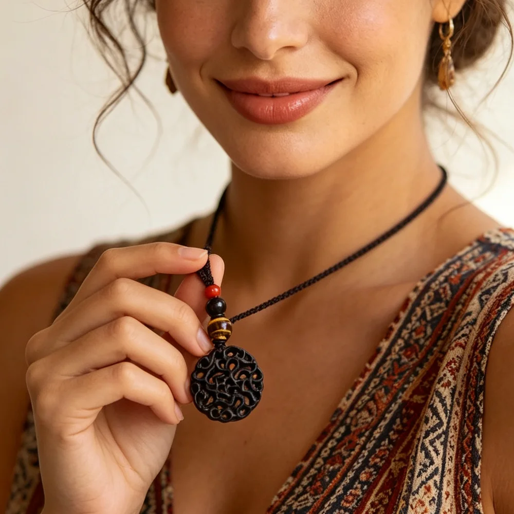 Lucky Rosewood Round Pendant with Root-Coiling Design – A Symbol of Deep Roots, Enduring Strength & Everlasting Fortune