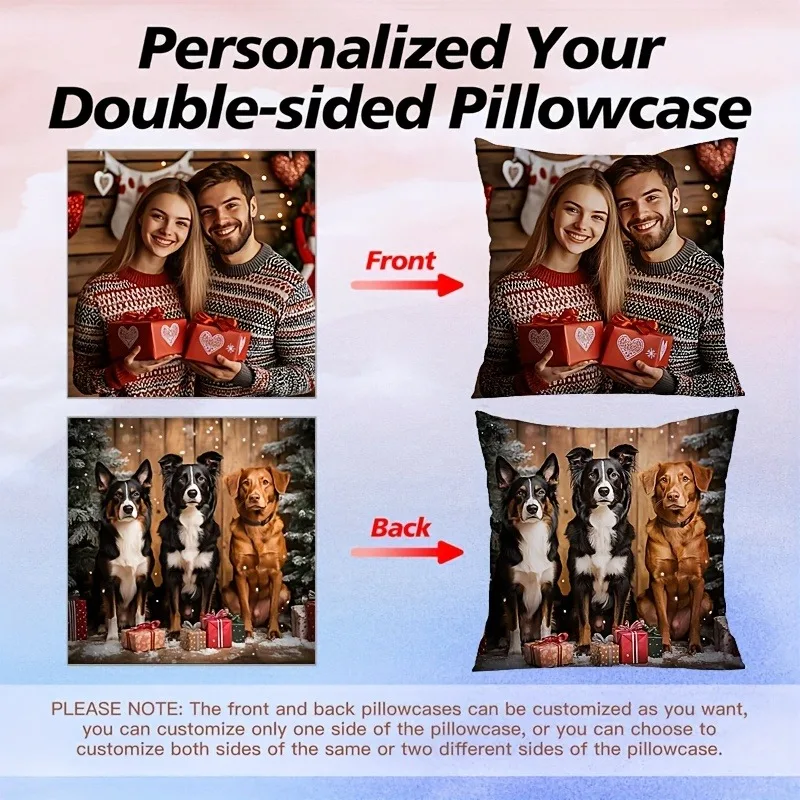 1pc Custom Double-Sided Personalized Pillowcase with Different Patterns DIY Personalized Cushion Cover Christmas Gifts Decor