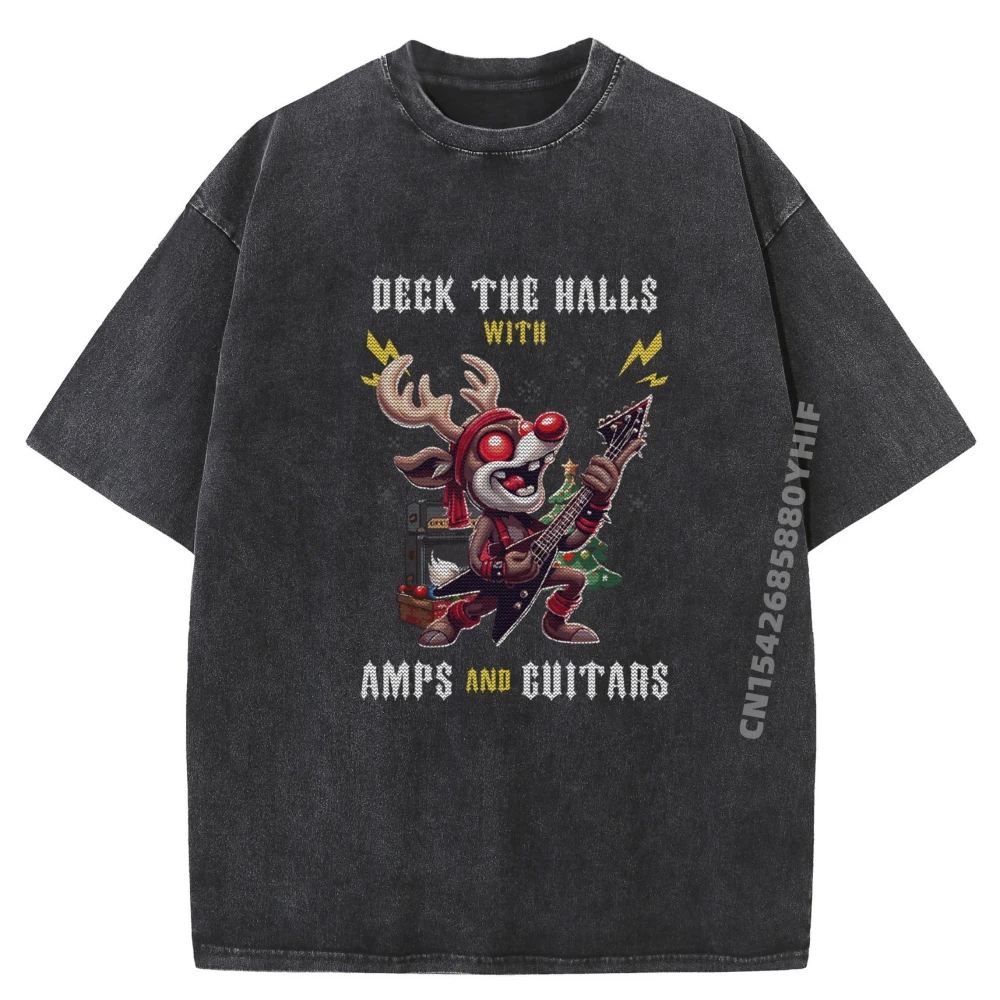 

Deck The Halls With Amps Mens Tops & Tees Classic Family Short Sleeve Comfortable Woman T Shirts Retro Washed Tee-Shirts