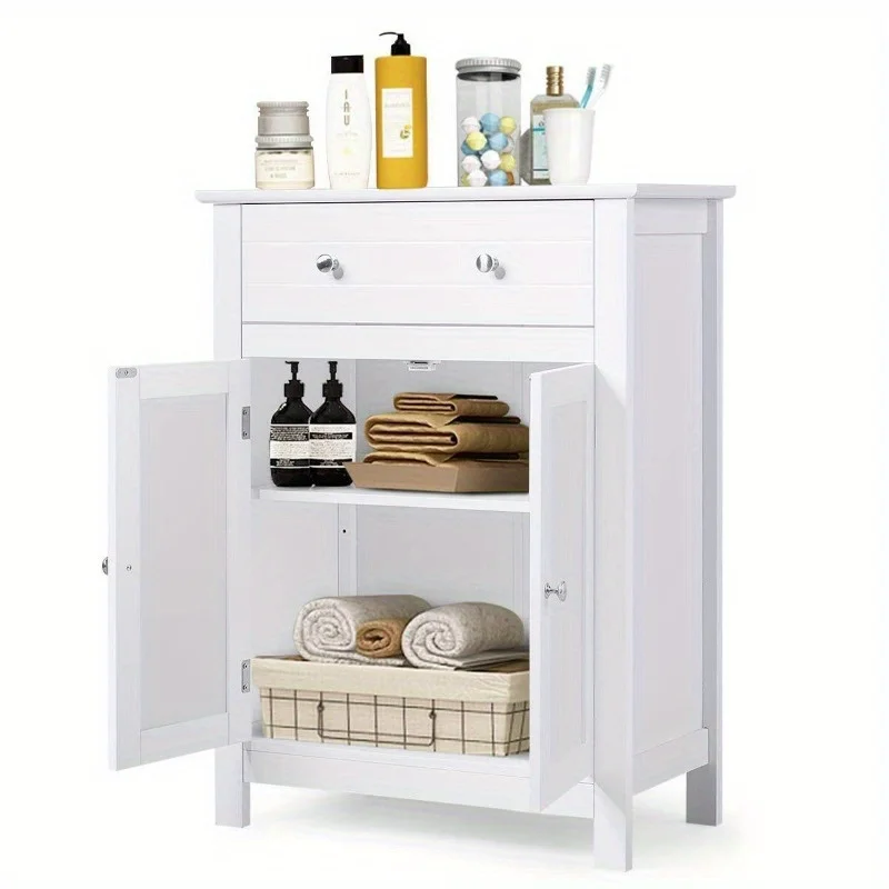 Bathroom Floor Storage with Drawer Pantry Kitchen Cabinet Furniture White