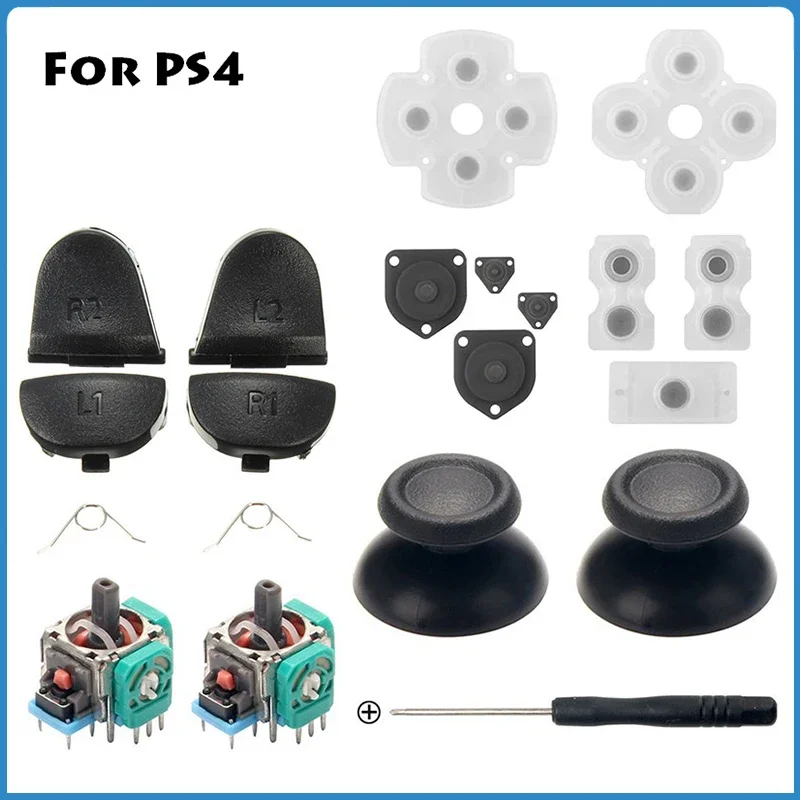 For PS4 L1 R1 L2 R2 Trigger Buttons 3D Analog Joysticks Thumb Sticks Cap Conductive Rubber Dualshock 4 PRO Slim Repair Parts Set