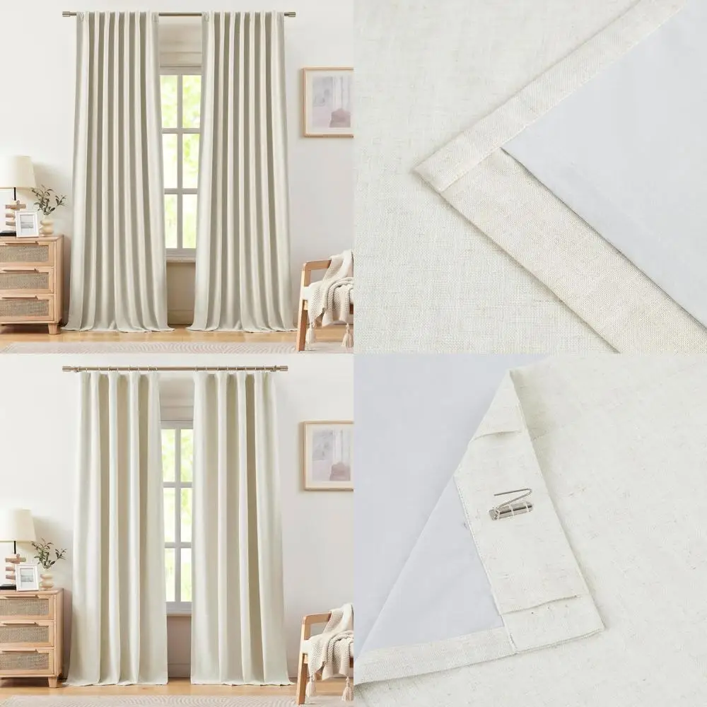 

Blackout Linen Curtains 84 for Bedroom/Living Room - Darkening, Soundproof, Insulated, Rod Pocket, Farmhouse Style, 56W x 2