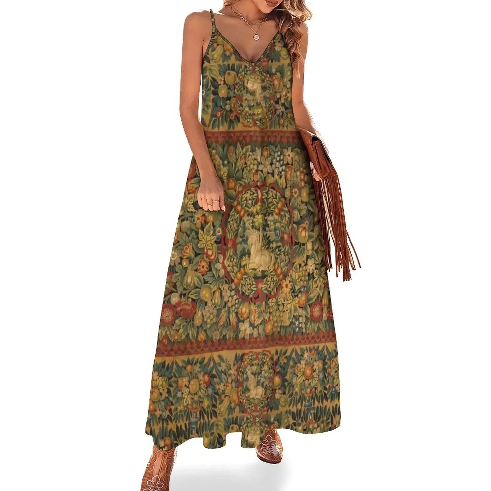 

Medieval Unicorn Floral Tapestry Sleeveless Dress sensual sexy dress for women Women's skirt Dress