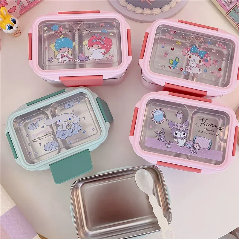 

Cute Sanrio Kuromi Double-Layer Bento Lunch Box with Rice Stainless Steel Insulated Anti-Scald Compartment Cinnamoroll Tableware