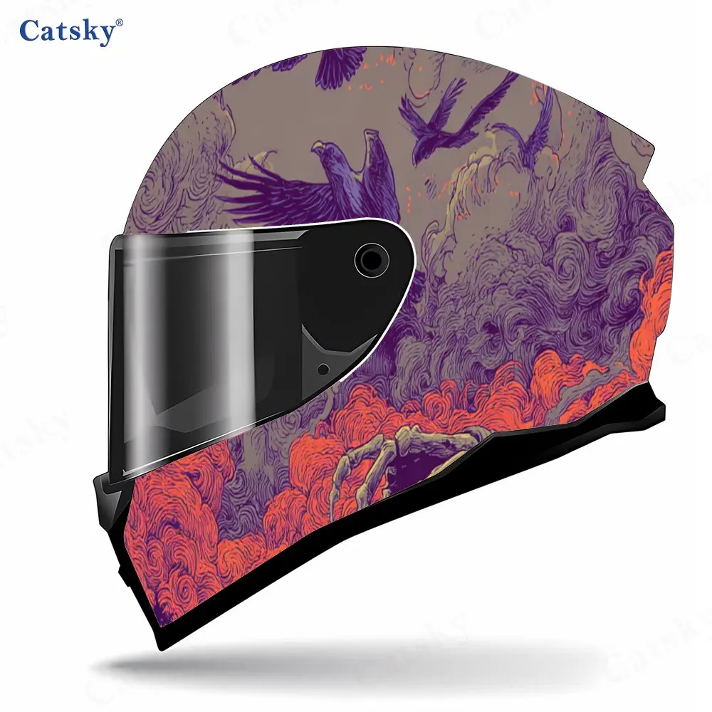 Purple Death Reaper Dark Flying Black Crow Helmet Vinyl Wraps, Waterproof Scratch-Resistant Full Face Helmet Decals, Durable PVC view 3