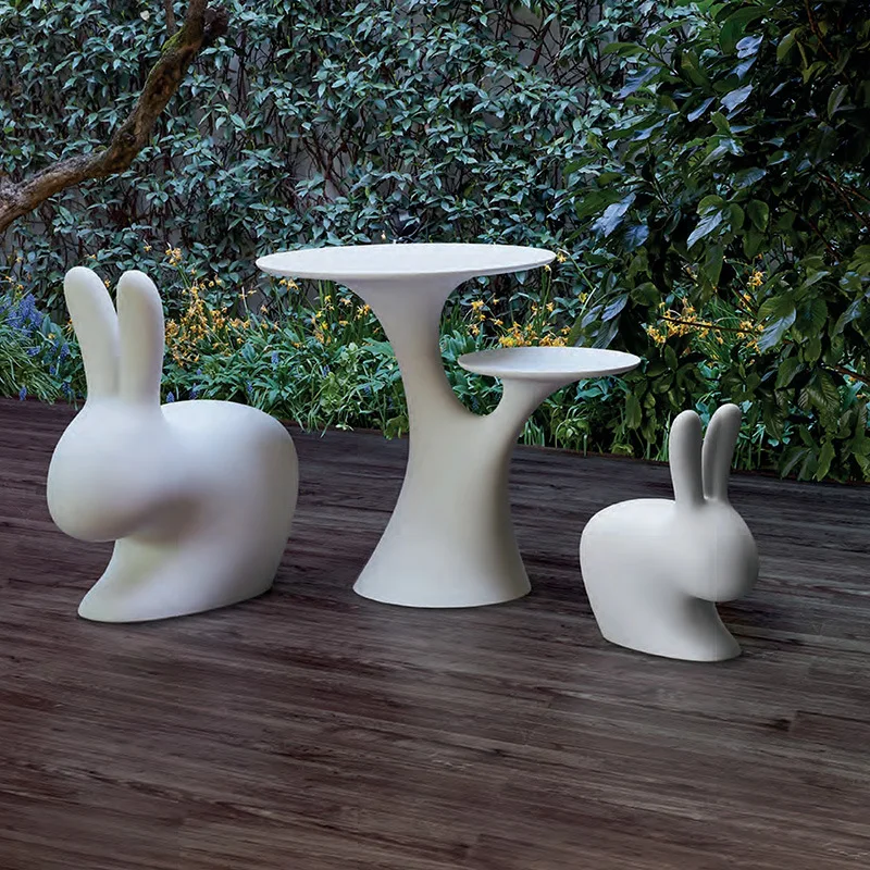 Outdoor irregular-shaped fiberglass dining table, rabbit leisure mall park animal sculpture chair shape