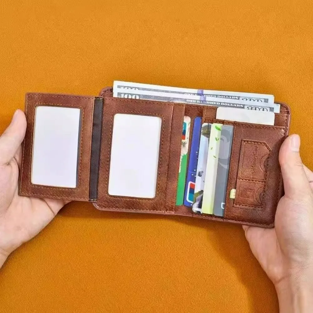 High Quality Men's Leather Trifold Wallet with ID Window And Credit Card Holder
