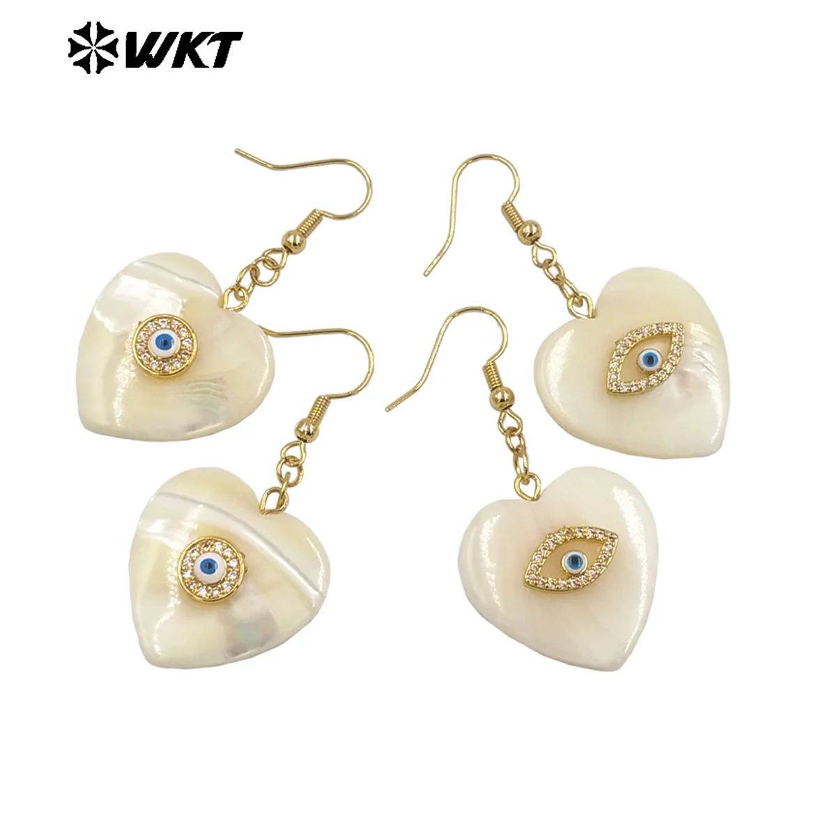 

WT-MPE130 2024 Sweet Heart Shaped Natural Shell Earring Inlaid With Rhinestones And Eye For Women Personalized Jewelry