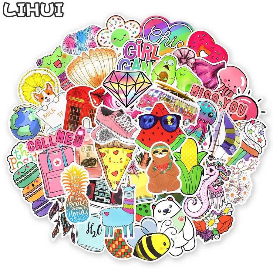 

100 PCS Kawaii Cartoon Vsco Sticker Kids Toy Cute INS Style DIY Stickers for Laptop Guitar Luggage Skateboard Fridge Car Decals