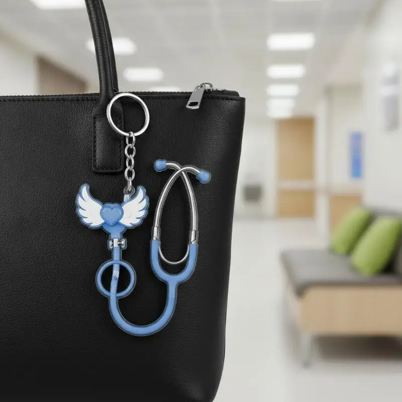 Acrylic 2D Stethoscope Keychain Waterproof Cute Design for Nurses Doctors Bag Hanging Decor Accessory