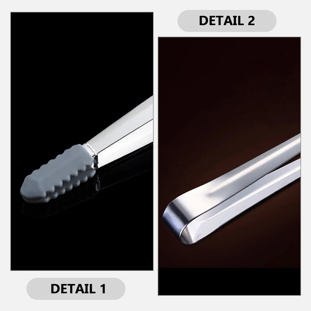 

2pcs Stainless Steel Ice Tongs Mini Food Tongs For Kitchen Camping Bbq Sugar Cube Serving Silicone Grip Multi-Function Tool