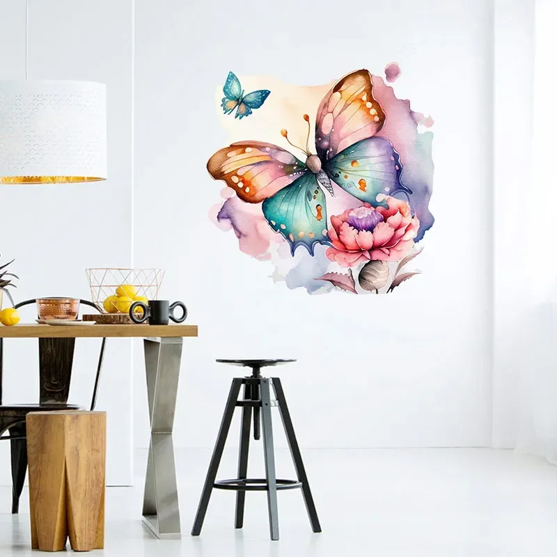 Butterflies Plants Flowers Wall Sticker Bathroom Toilet Decor Decals Living Room Cabinet Home Decoration Self Adhesive Mura