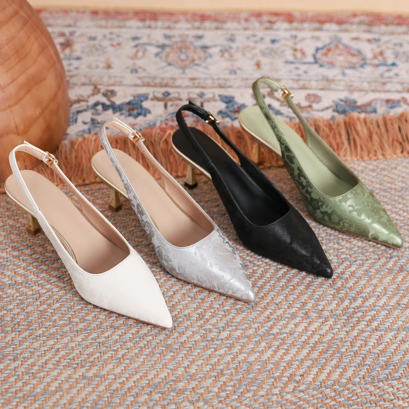 

New Summer Women's High-heeled Sandals Chinese Style One-strap Back Empty Single Shoes with Cheongsam Single Shoes