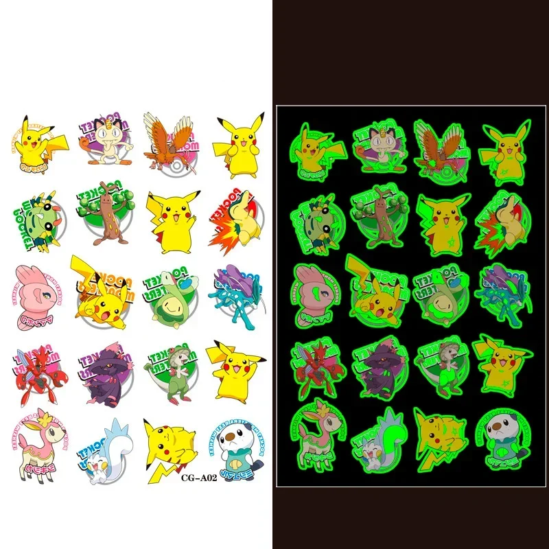 Adesivo de tatuagem Pokémon luminoso para crianças, Pikachu, braço, rosto, corpo, homem de ferro, Hulk