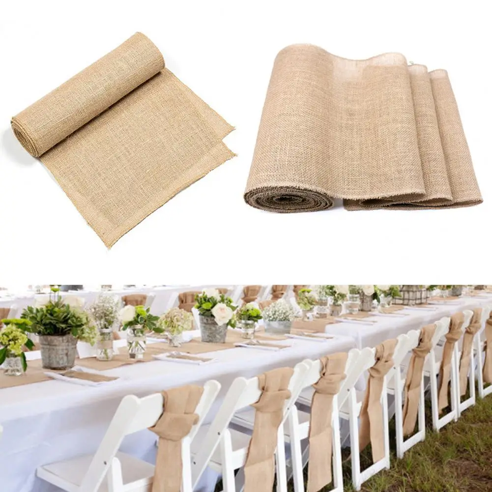 Burlap Table Runner Stain-proof Home Decor Burlap Roll Diy Crafts Boho Style Jute Fabric Table Runner for Home Parties Weddings