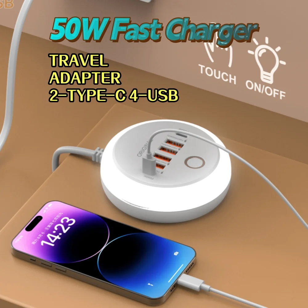 Regleta de 50W con múltiples puertos USB C, cargador de teléfono móvil tipo C, cargador de pared de carga rápida, adaptador USB para iPhone Oneplus