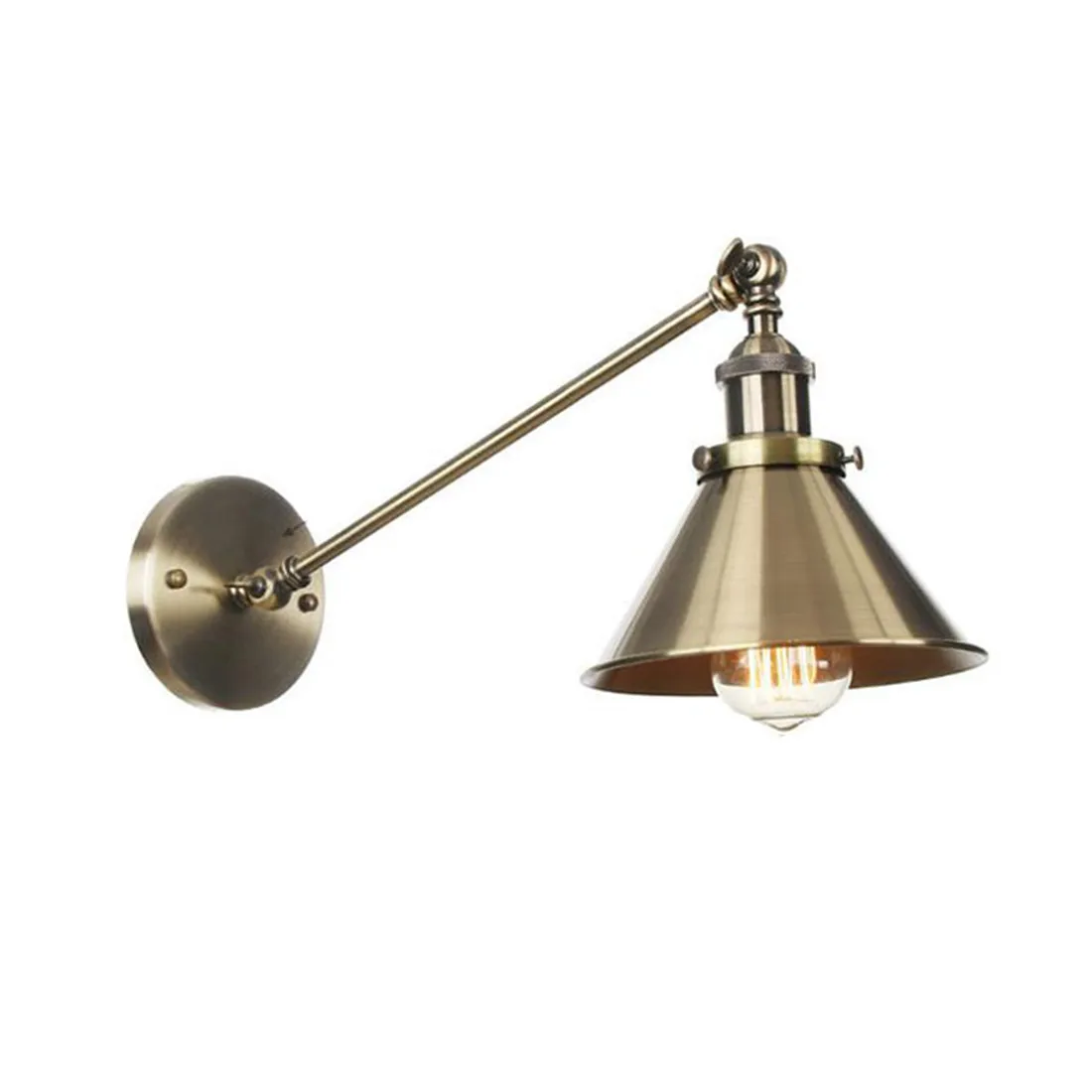 High Quality Vintage L30cm Single Adjustable Arm Brass Copper Wall Lights Metal Iron Umbrella Wall Sconce Abajur Luminaria