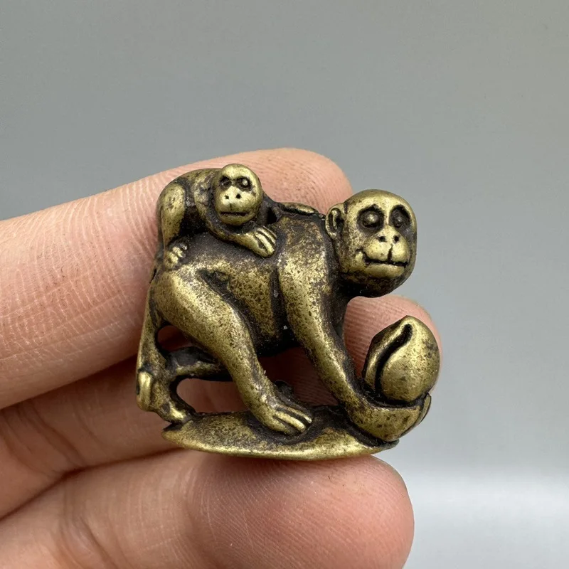 Antique Brass Pendant "Raising Generations to Be Generous" Small Ornament Zodiac Monkey Bronze