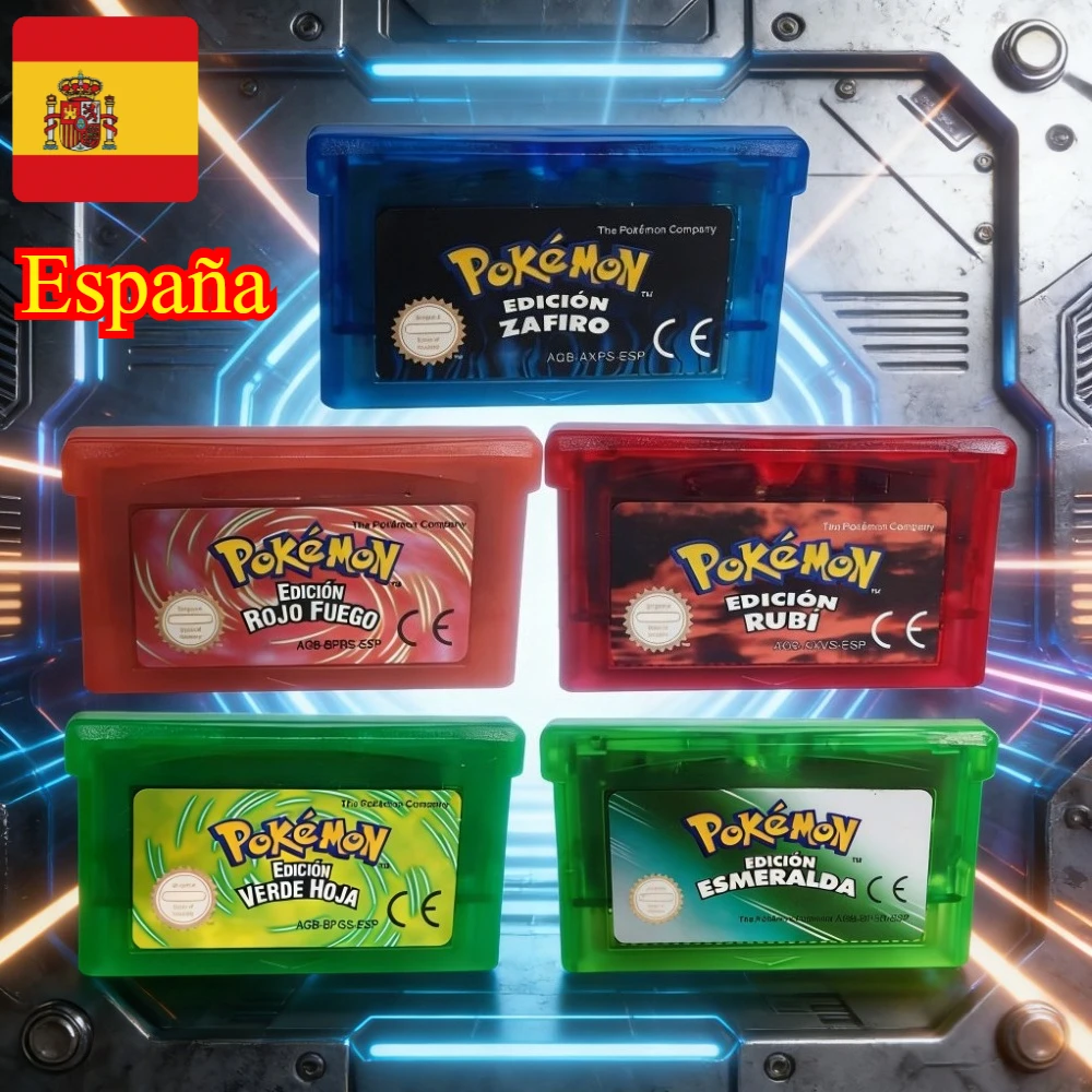 Pokemon Series GBA Game Cartridge 32Bit Video Game Card Console Emerald FireRed Ruby LeafGreen Sapphire España Version Kids Gift