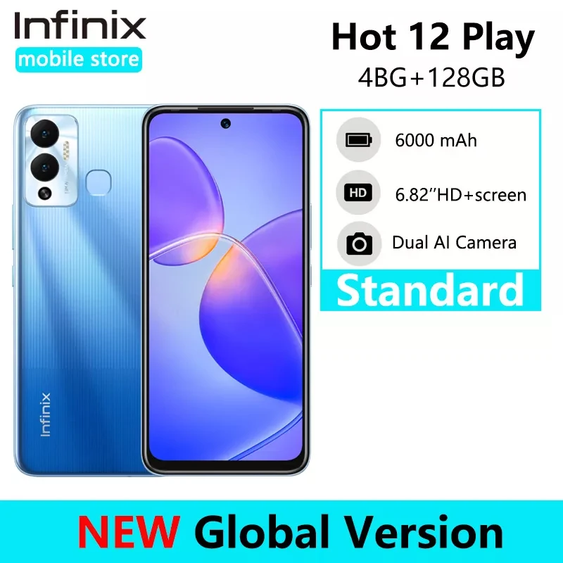 Infinix Hot 12 Play 4GB 128GB Mobile Phone 6000mAh Battery 6.82'' HD+ Display Helio G35 Android 11