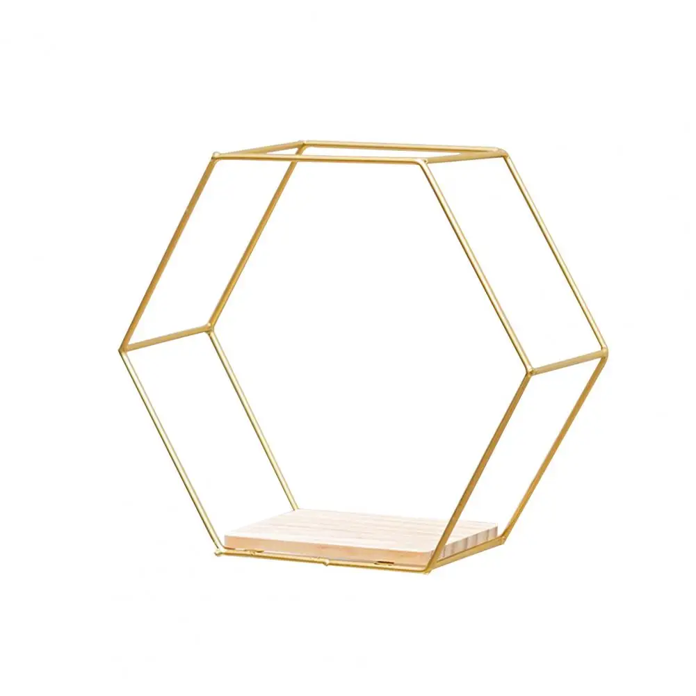 Nordic Style Stand Iron Storage Holder Wall-mounted Multifunctional Geometric Firm Hexagonal Shelf for Home Decorative