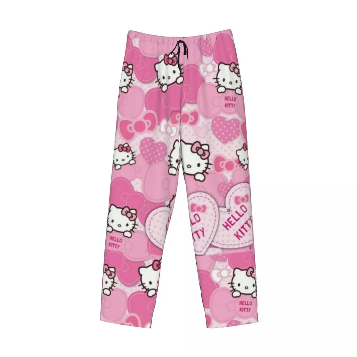 Pantalon de pyjama imprimé Hello Kitty Bow pour hommes, vêtements de nuit de dessin animé Anime personnalisés, bas avec poches