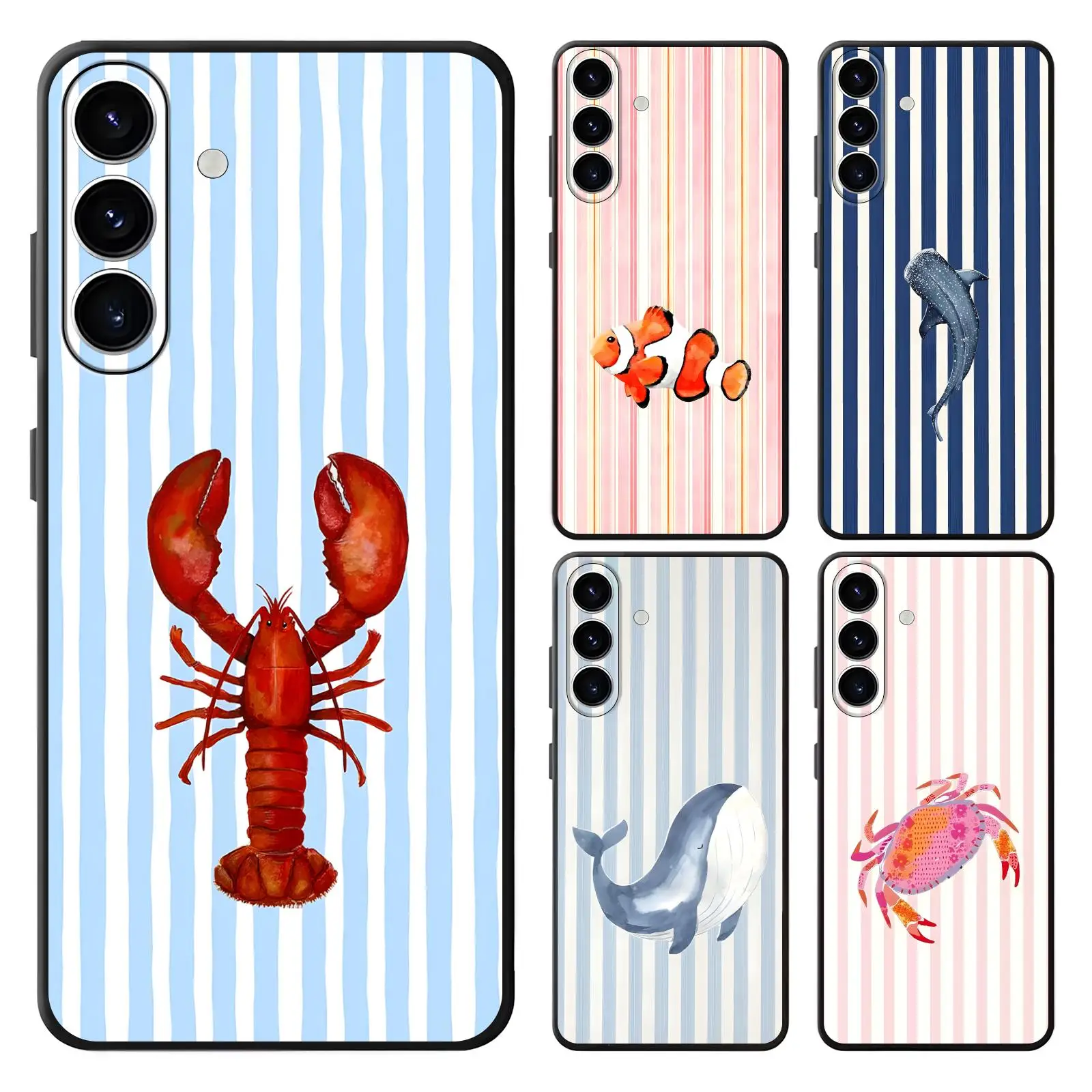 Phone Case For Samsung A57 A56 A37 A27 A17 A36 A26 A55 A35 Anti-Drop Soft Black Case Ins-style striped marine creature