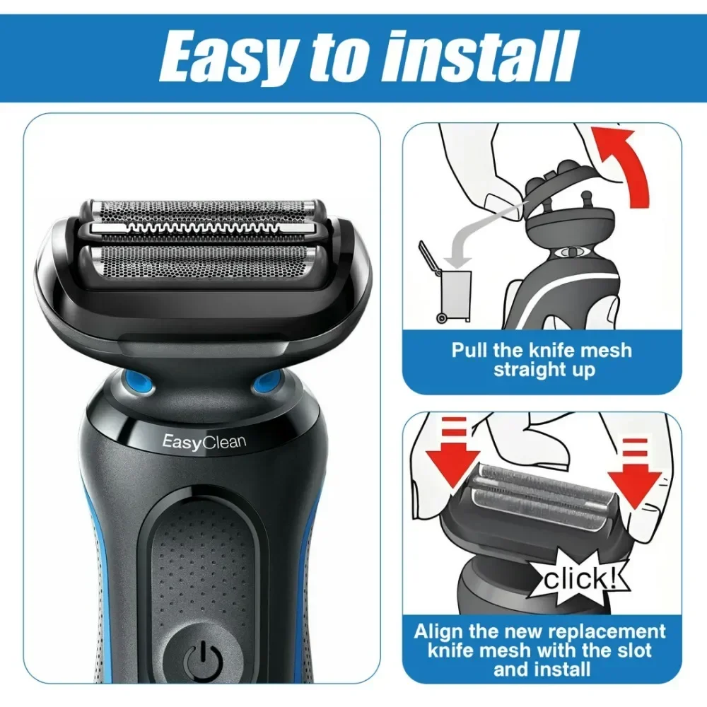 لرأس استبدال ماكينة الحلاقة الكهربائية Braun 5/7 Series 53B 73S، قم بتوصيل رأس ماكينة الحلاقة الجديدة بسهولة، والحلاقة الناعمة