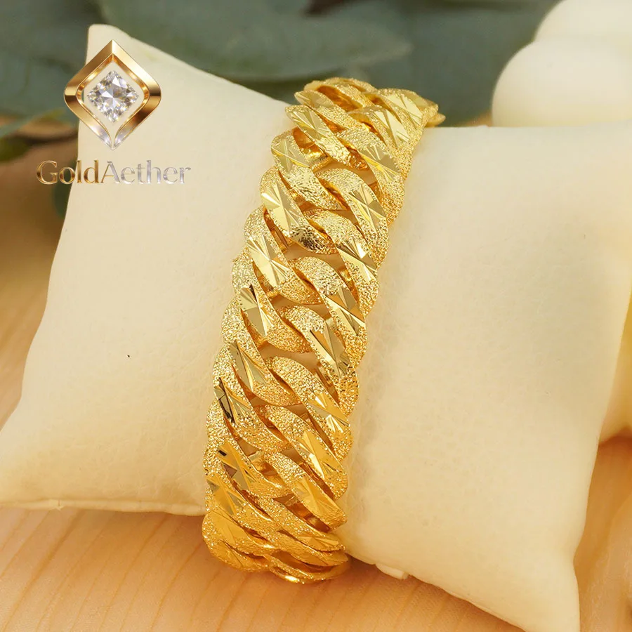 

GoldAether Men's Boutique 9999 24K Real Gold Horse Whip Bracelet Twist 24k Gold 15mm Watch Chaingift