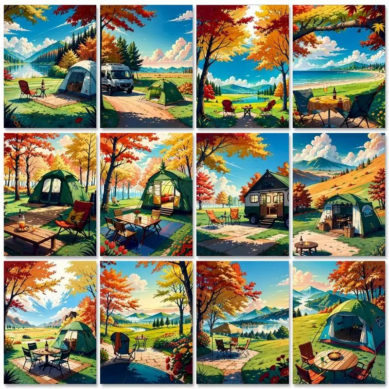 

GATYZTORY Oil Painting By Numbers Handmade Autumn Picnic Painting Decors For Adults Landscape Diy Set Wall Decors Gift Artwork