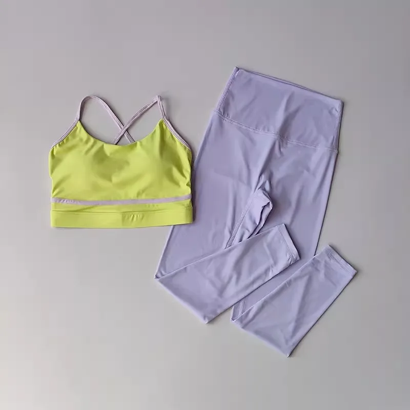 Summer Women 2Pcs Yoga Sets Naked Feel Gym Shorts Set Yoga Suit Workout Clothes High Waist Yoga Shorts Sports Bra Short Sets