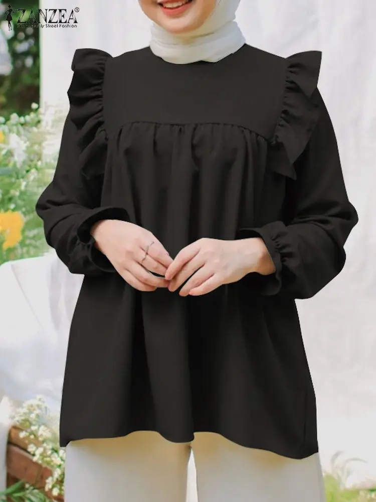 

ZANZEA Fashion Muslim Hijab Tops Women Blouse Autumn Long Seeve O Neck Shirt Ramadan Kaftan Causal Abaya Femme Elegant Blouses