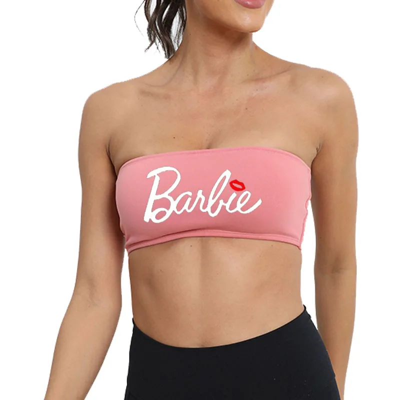 European American Cartoon Barbie Tube Top Sports Bra Strapless Chest-Wrapped Yoga Wear Beautiful Back Sports Fitness Bra