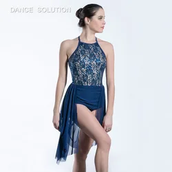 Navy Blue Ballet Dance Dress with Mesh Skirt Contemporary Dancewears for Woman Lyrical Dance Stage Performance Costumes 19614