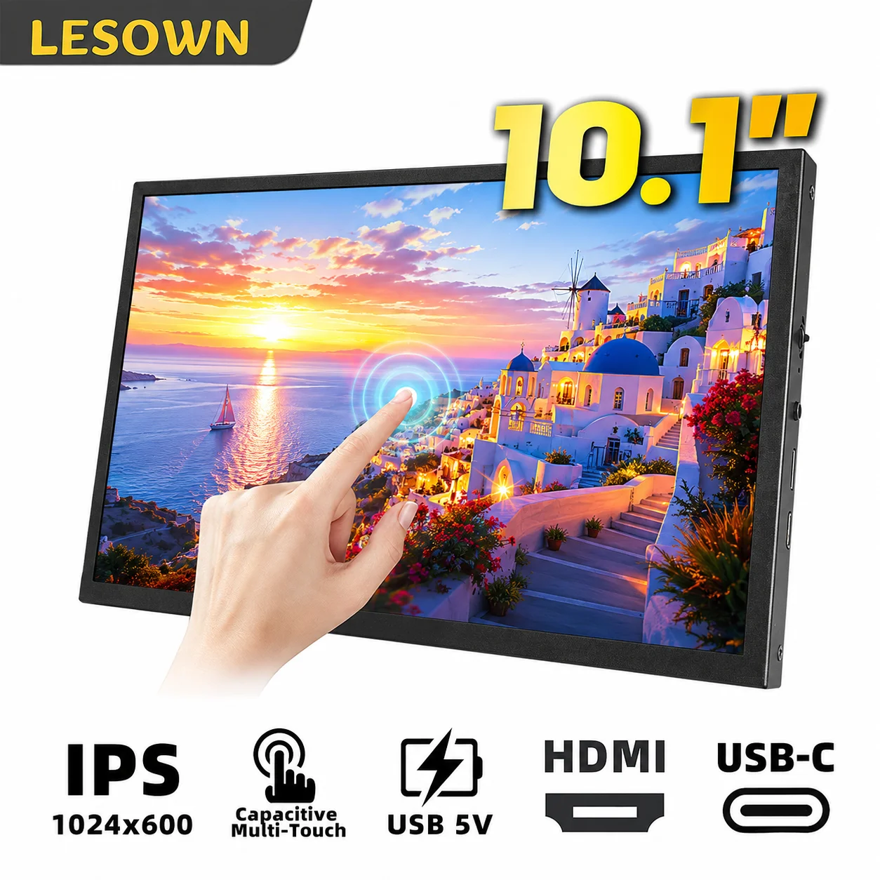 LESOWN 10.1'' 1024x600 LCD Portable Monitor Mini Display USBC External Screen Ultra-Thin IPS Panel for Students & Teachers PC