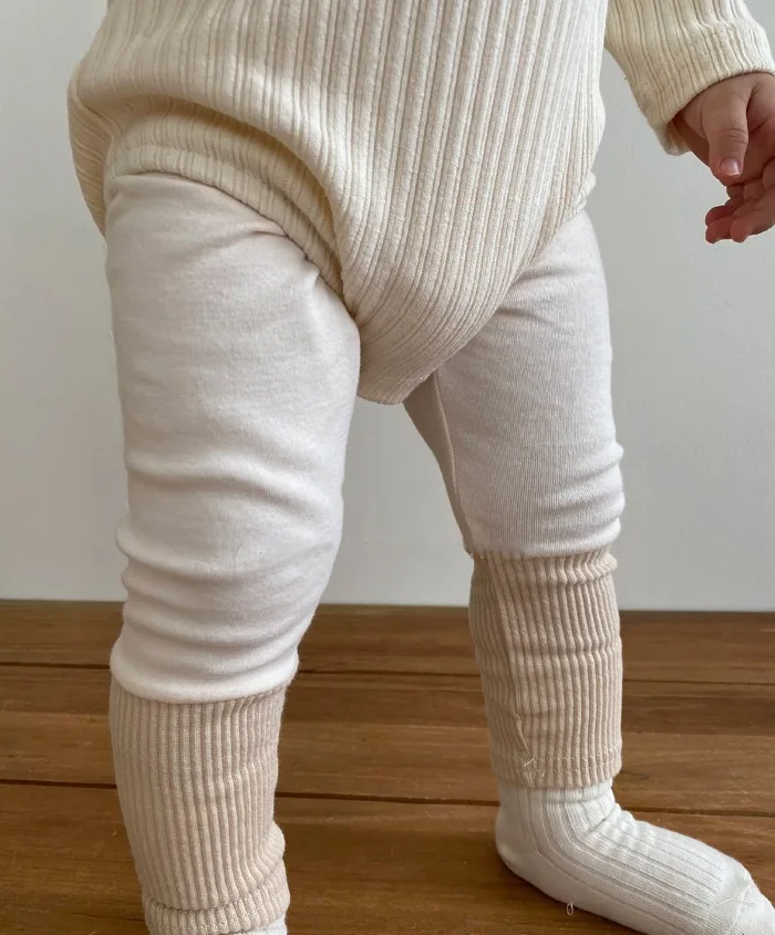 2024 Autumn New Baby Splicing Ribbed Leggings Cotton Infant Toddler Trousers Newborn Boy Girl Casual Pants Kids Pencil Pants