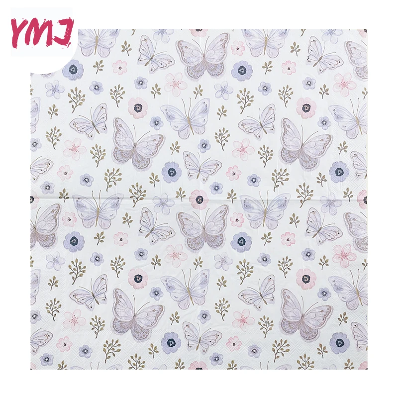 Butterfly Birthday Party Theme Decoration Tissue Paper Cross Border Printed Napkins Rally Celebration Square Tissue Paper 20 Pcs