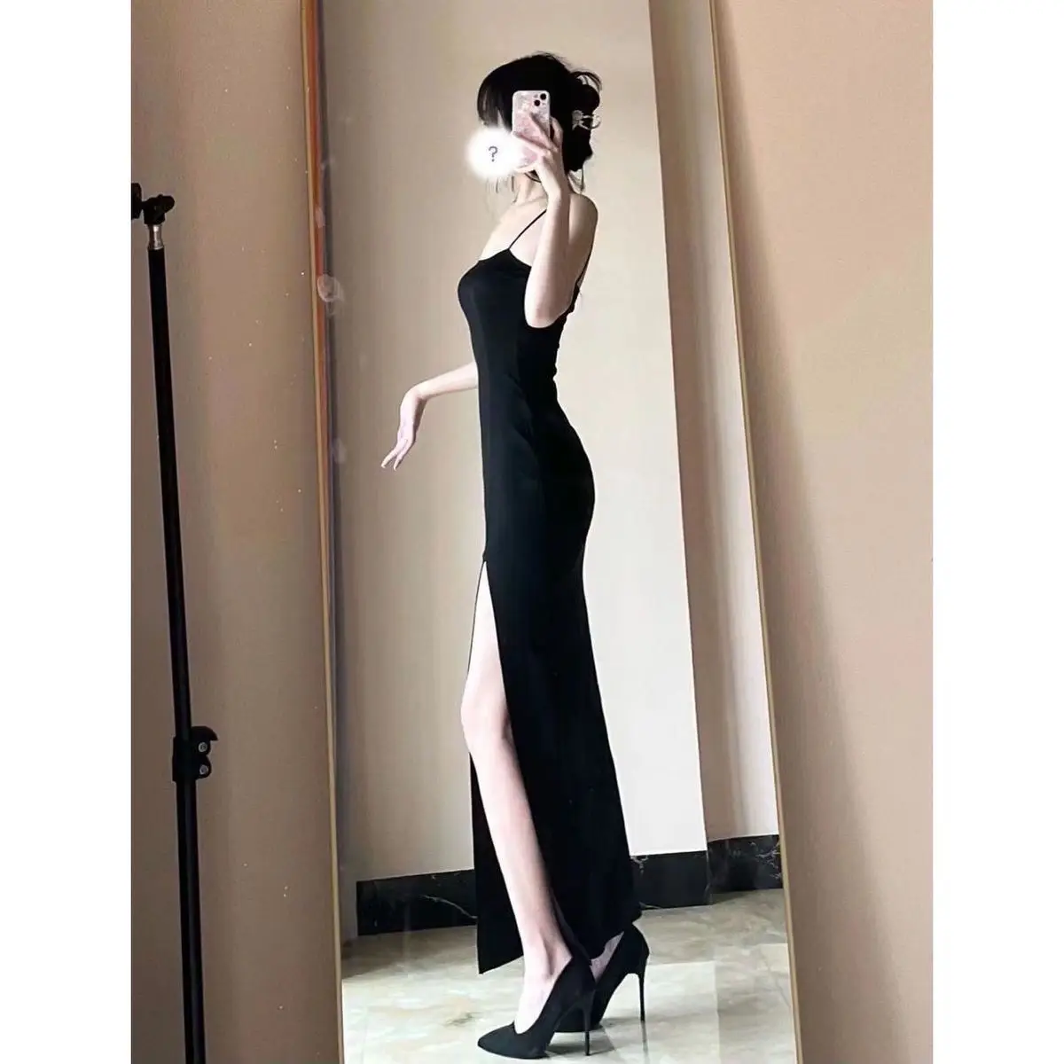 Suave deslizamento sem costas cintura alta split garfo vestido longo verão senhoras vestido de festa cintura alta magro feminino retro vestido faldas