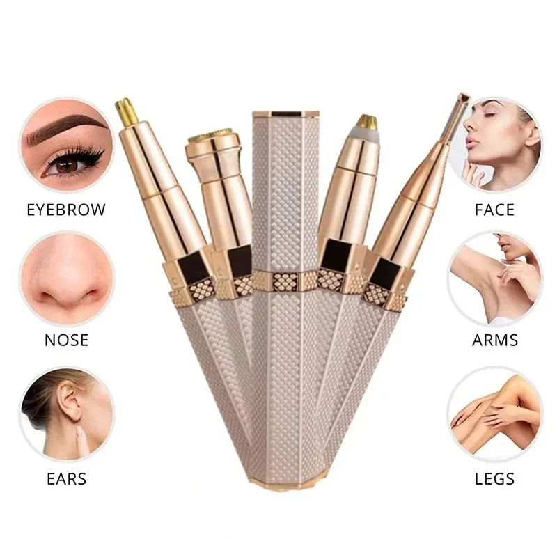 4 In 1 ไฟฟ้าEyebrow Trimmer USB Mini Body Eyeกําจัดขนบนใบหน้าแบบพกพาผู้หญิงไม่เจ็บปวดมีดโกนกําจัดขนเครื่องกําจัดขน