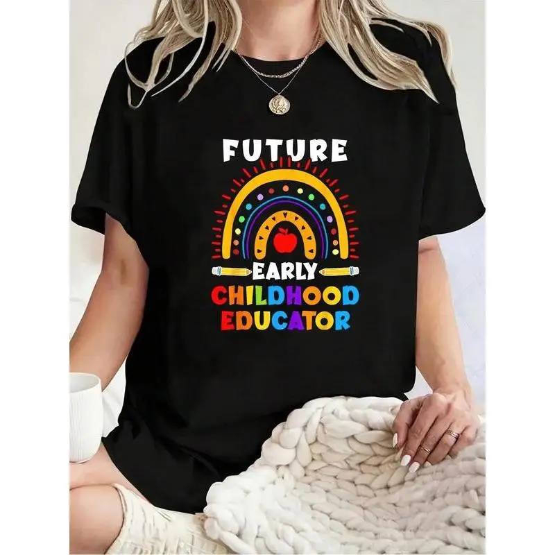 

Unisex Future Early Childhood Educator T-shirt Rainbow Graphic Tee Women Men Teacher Student Gift Top
