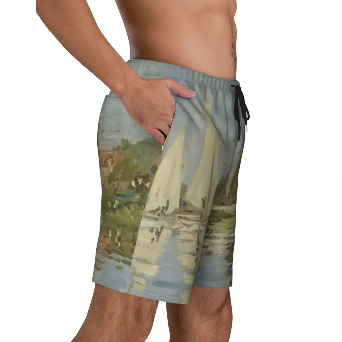 Regattas At Argenteuil By Claude Print Swim Trunks Quick Dry Swimwear Beach Board Shorts French Art Boardshorts