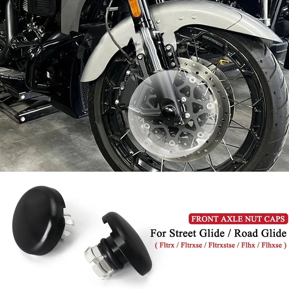 

For Touring Road Glide Street Glide FLHX FLTRX FLTRXSE FLHXSE CVO 2023 2024 2025 Front Axle Nut Covers Motorcycle Wheel Caps