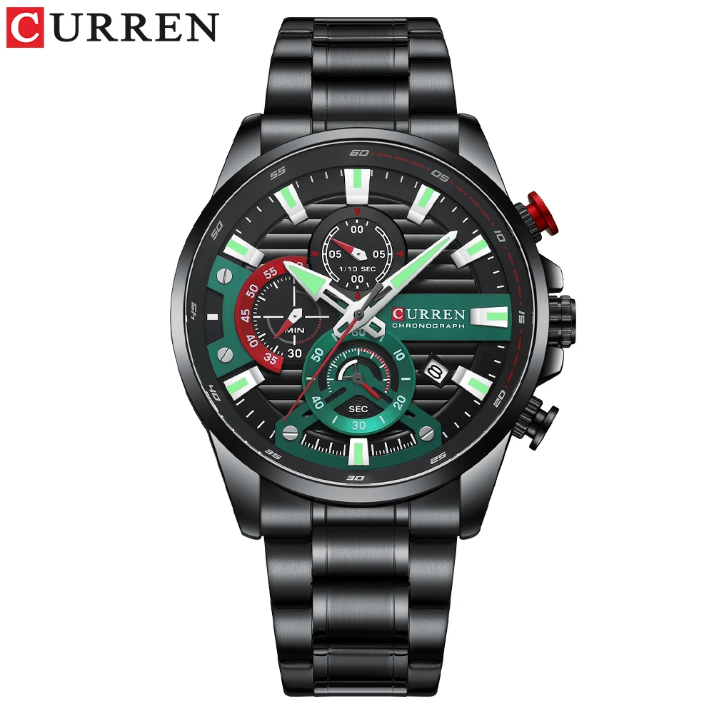 Curren neue blaue Multifunktions-Quarzuhren mit Edelstahl armbanduhren für Männer mit leuchtenden Zeigern 9