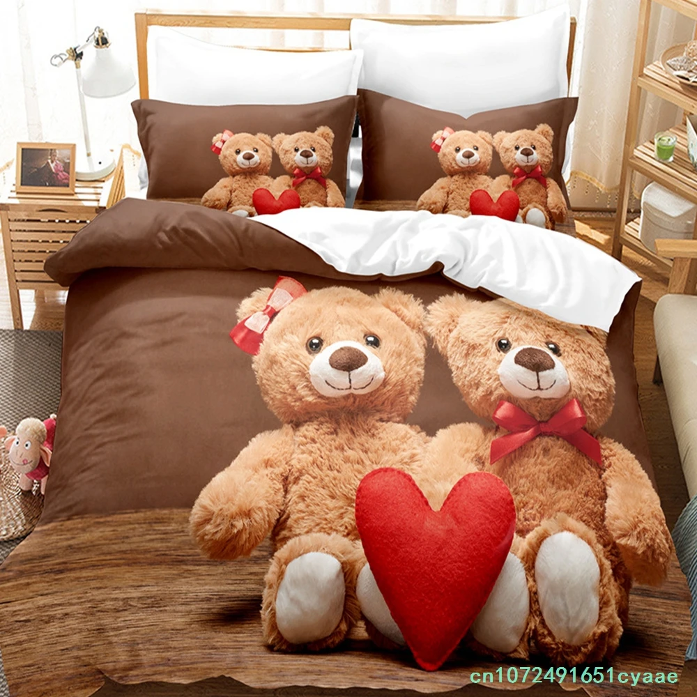 Teddy Bear Bedding Set Single Twin Full Queen King Size Plush Bear Bed Set Aldult Kid Bedroom Duvetcover Sets 3D Print 011