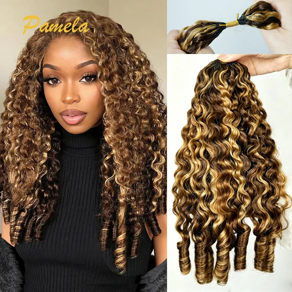 Highlight Colored Feather Crochet Hair 4/27 Colored Burmese Curly Pre Looped Pre Separated Knotless Crochet Human Hair For Woman