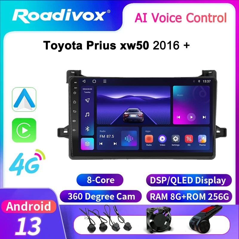 roadivox Android car radio for Toyota Prius xw50 2016 stereo GPS Navigation video Multimedia Player tape recorder no dvd 2din