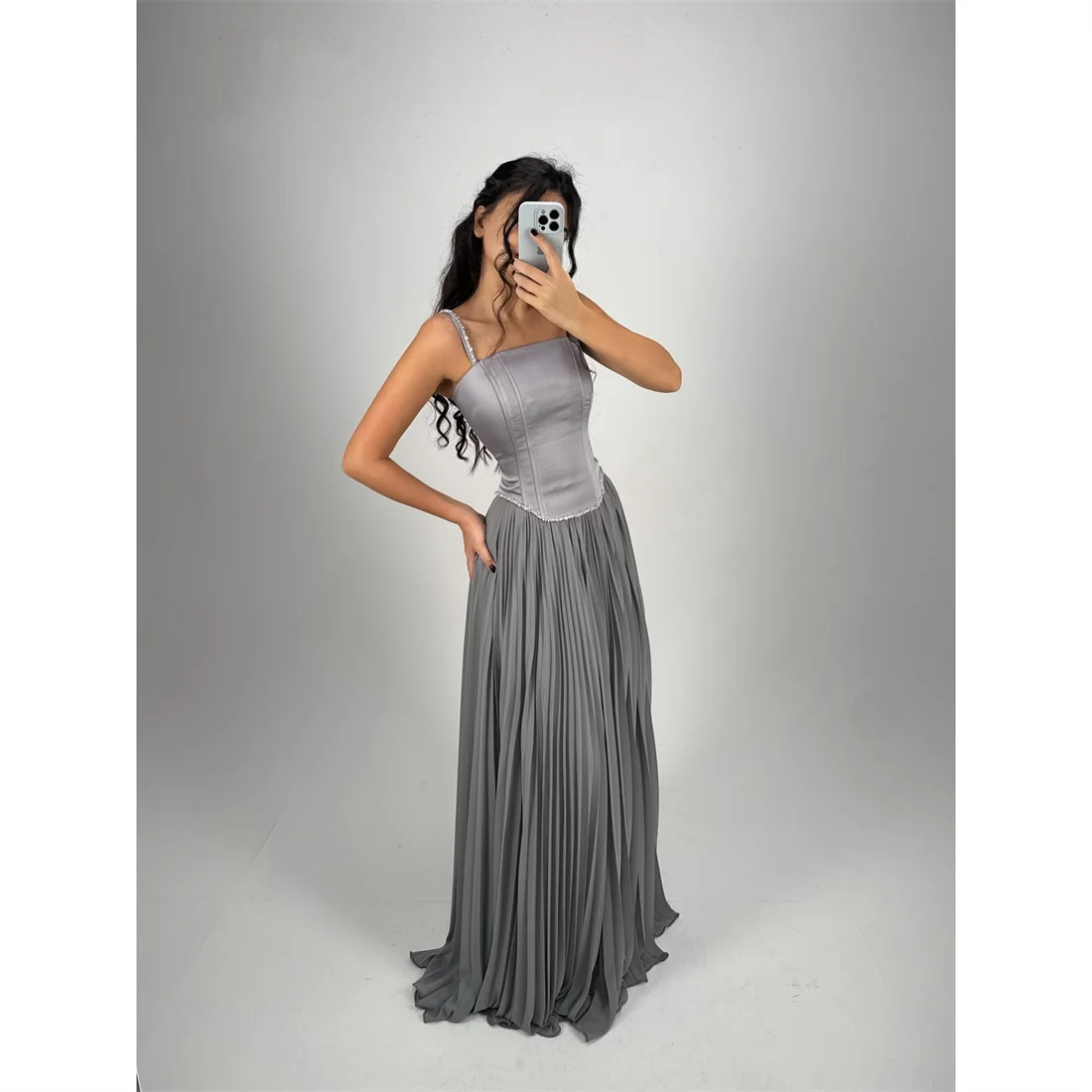 

Lucy Satin Strapless Grey A-Line Evening Dress 2026 Prom Dress Premium Beautiful Formal Evening Customized Robes de Soirée